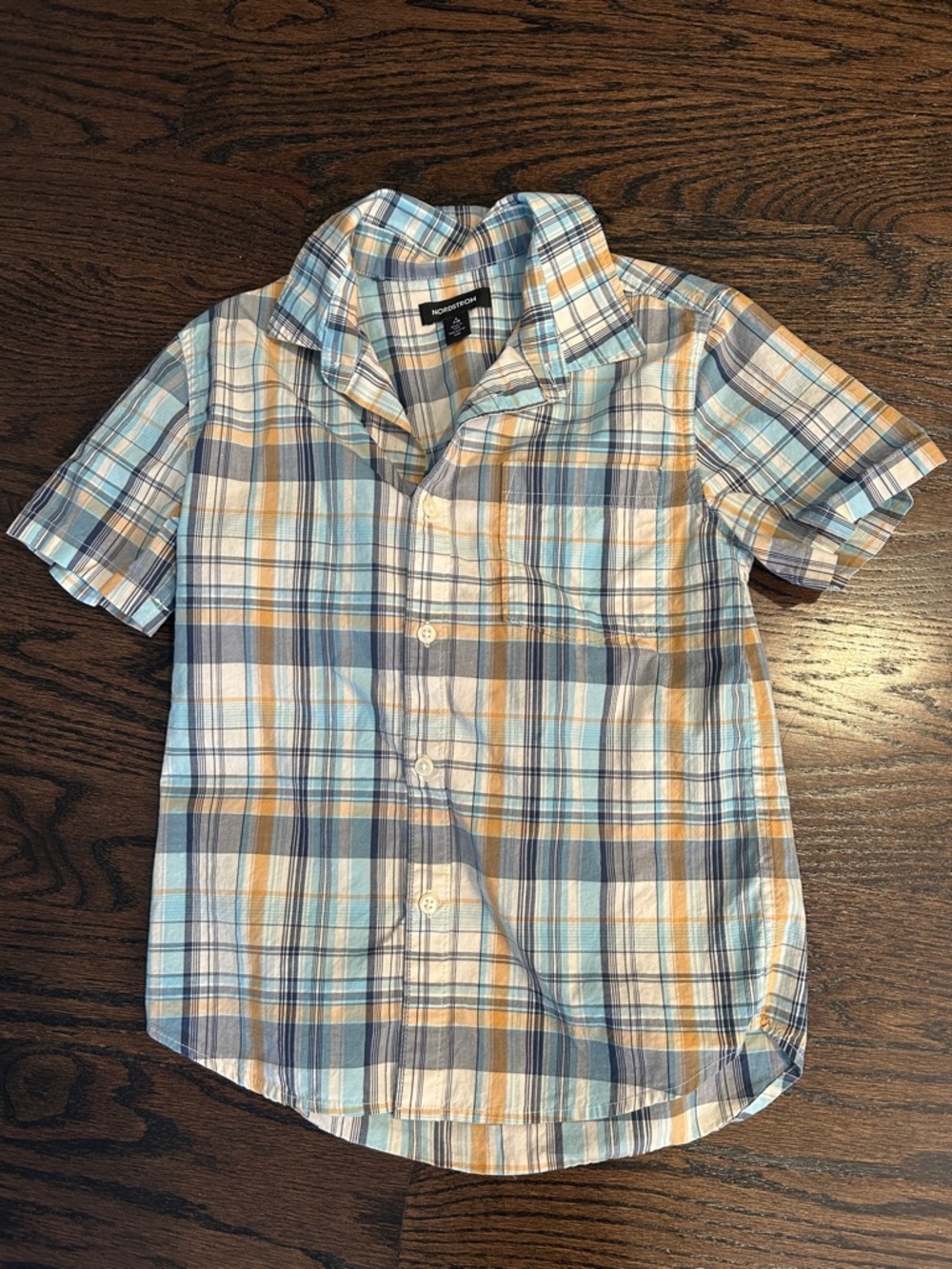 Nordstrom Plaid Button-Down Shirt in Blue, White, and Tan